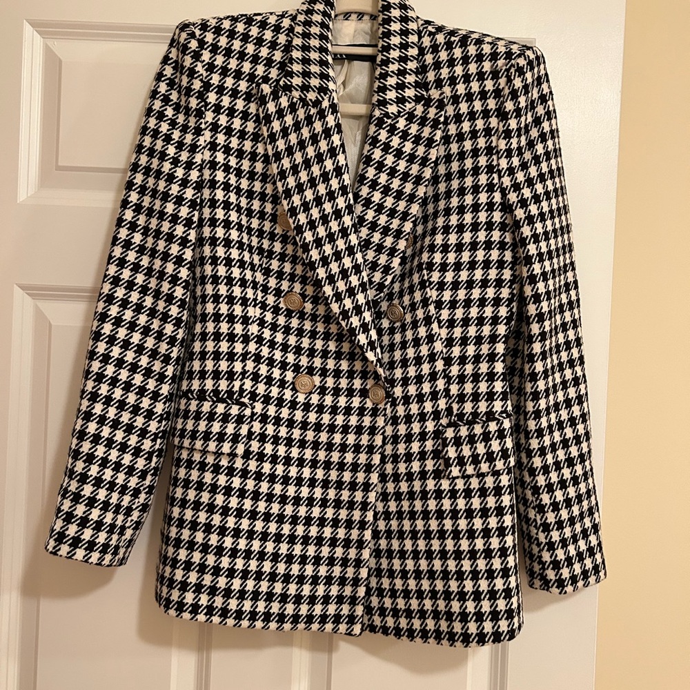 Zara Black and White Houndstooth Blazer